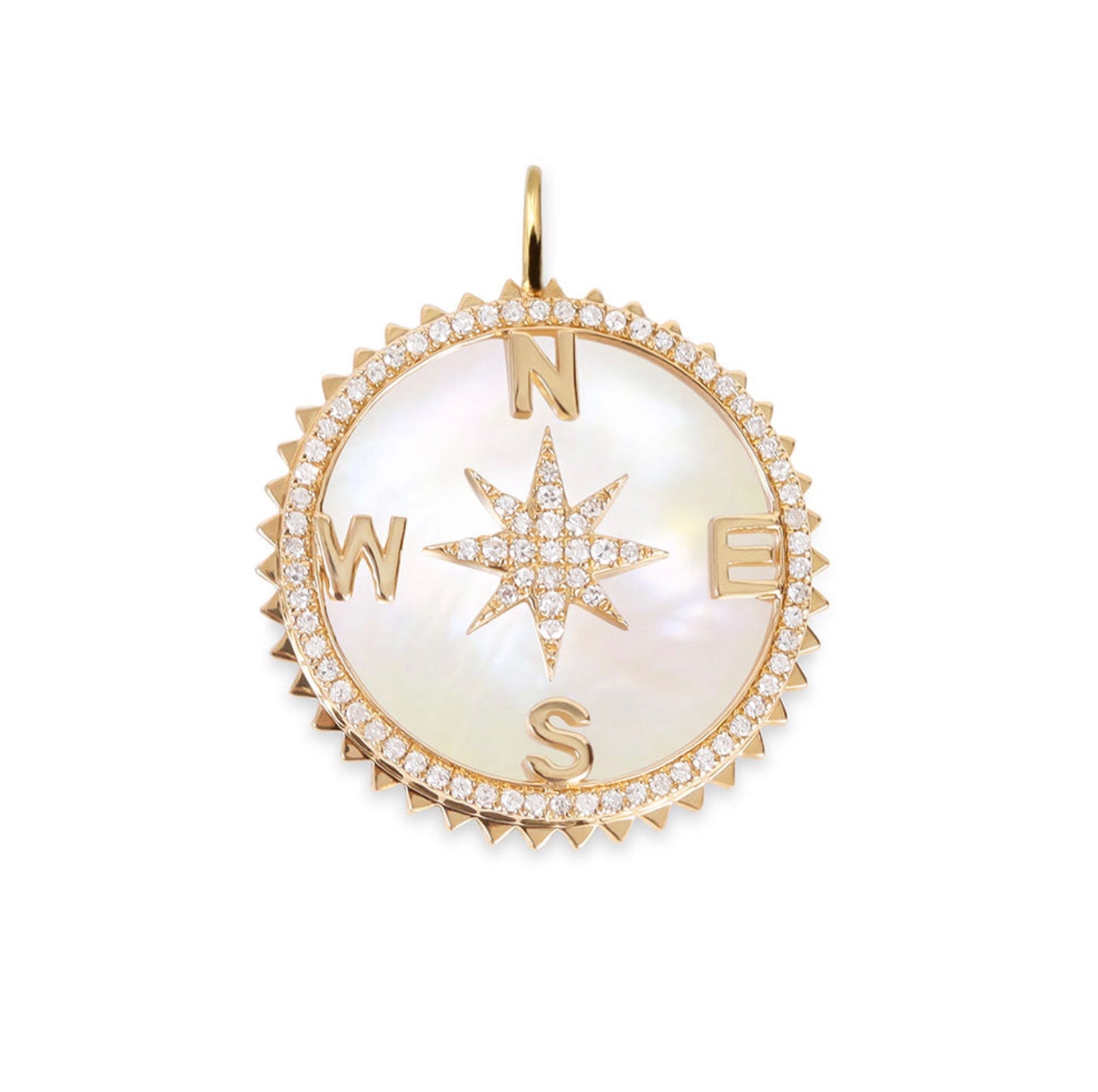 DIAMOND AND MOTHER OF PEARL COMPASS CHARM 