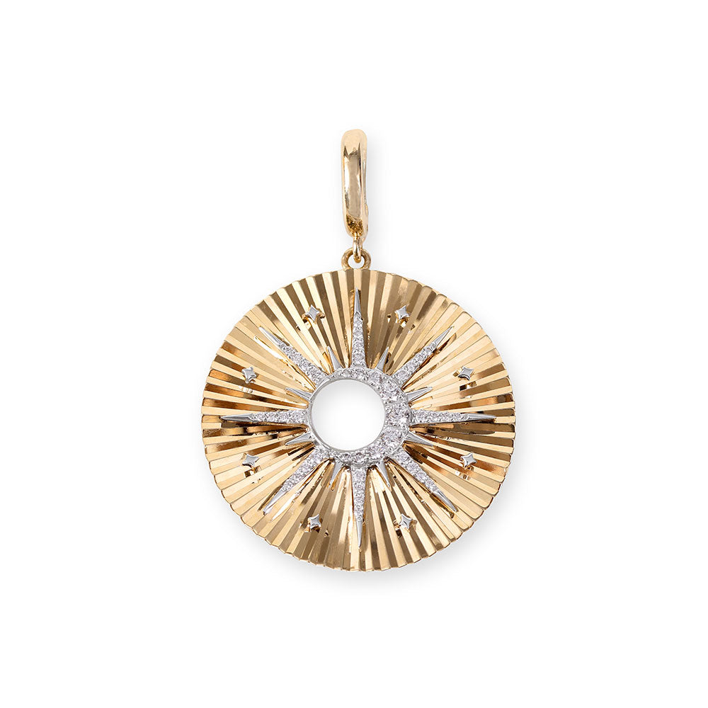 14K GOLD MOTHER-OF-PEARL AND DIAMOND SUNBURST CHARM
