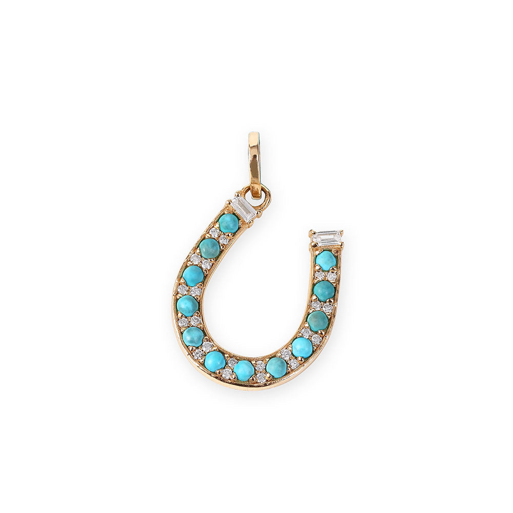 14K GOLD AND DIAMOND TURQUOISE HORSESHOE CHARM