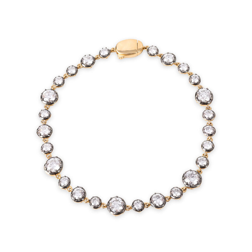 14K GOLD AND DIAMOND GEORGIAN SET TENNIS BRACELET WITH RHODIUM