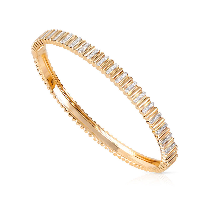 14K Gold Fluted Diamond Samantha Bangle