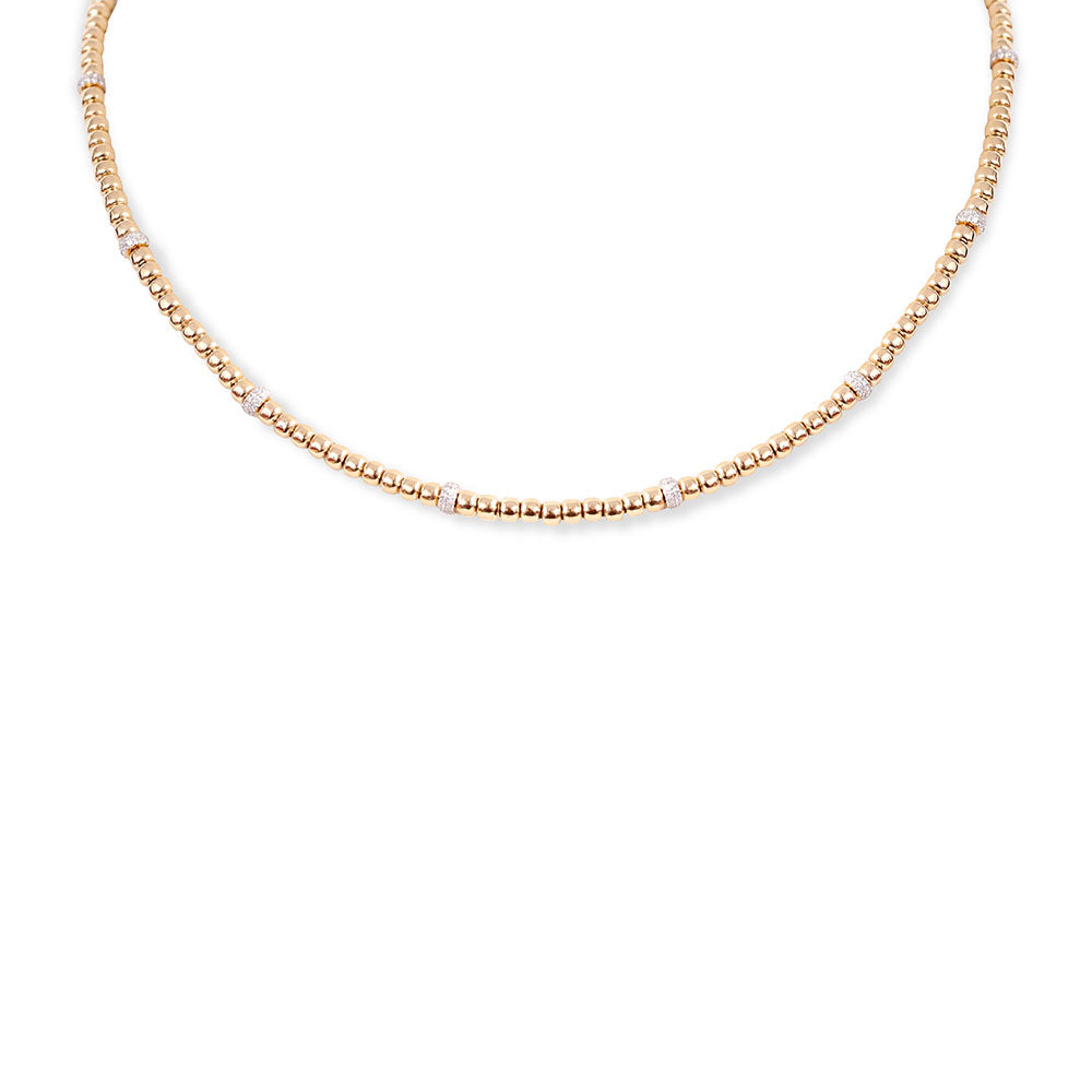 14K GOLD DIAMOND BEADED RONDELLE NECKLACE