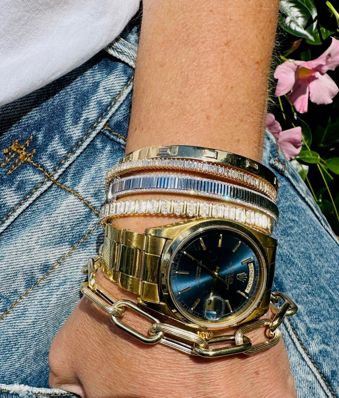 14K Gold Baguette Diamond Cora Bangle