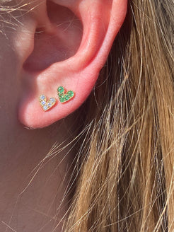 EMERALD AND DIAMOND HEART STUDS
