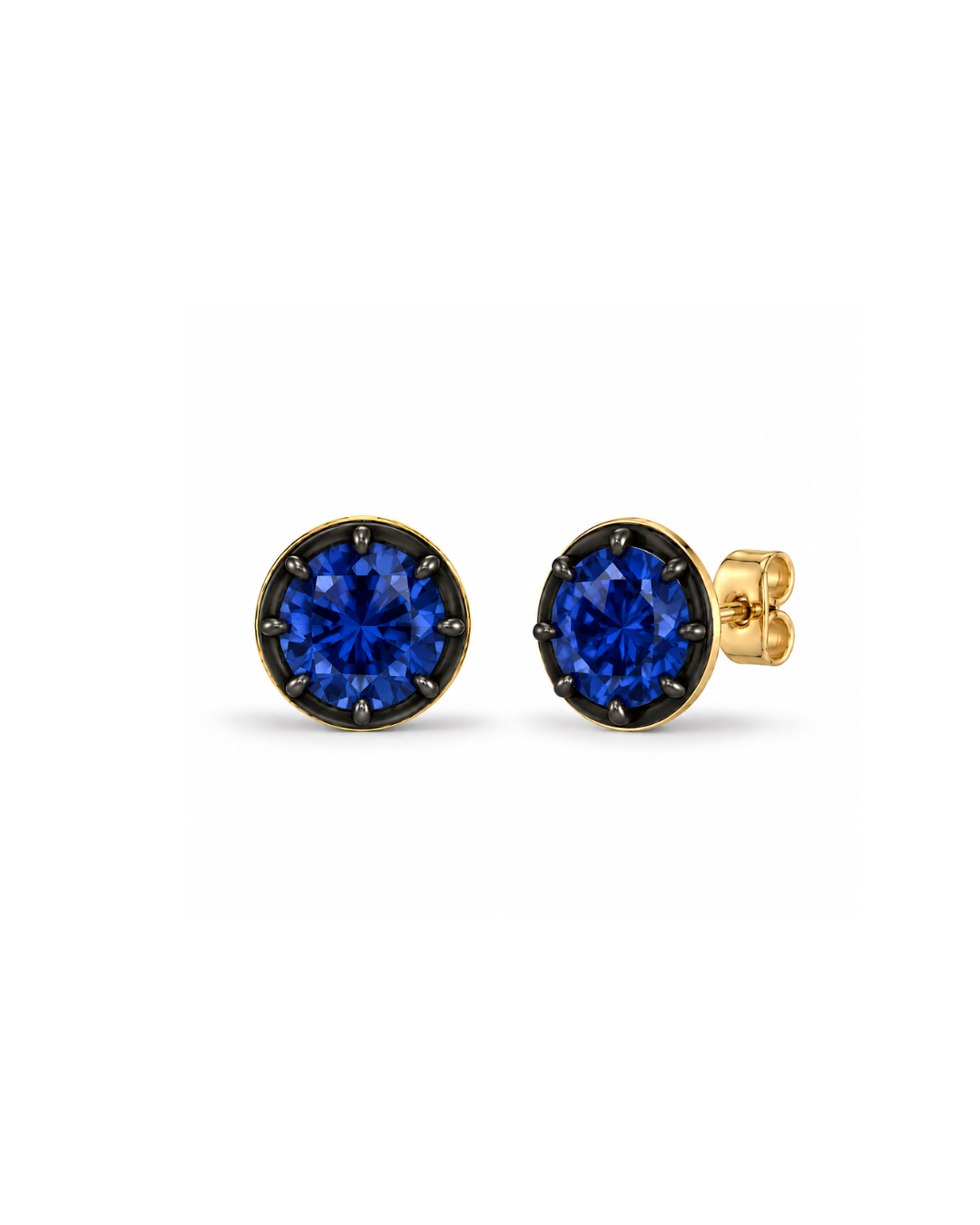 BRILLIANT CUT RHODIUM SAPPHIRE STUD EARRINGS
