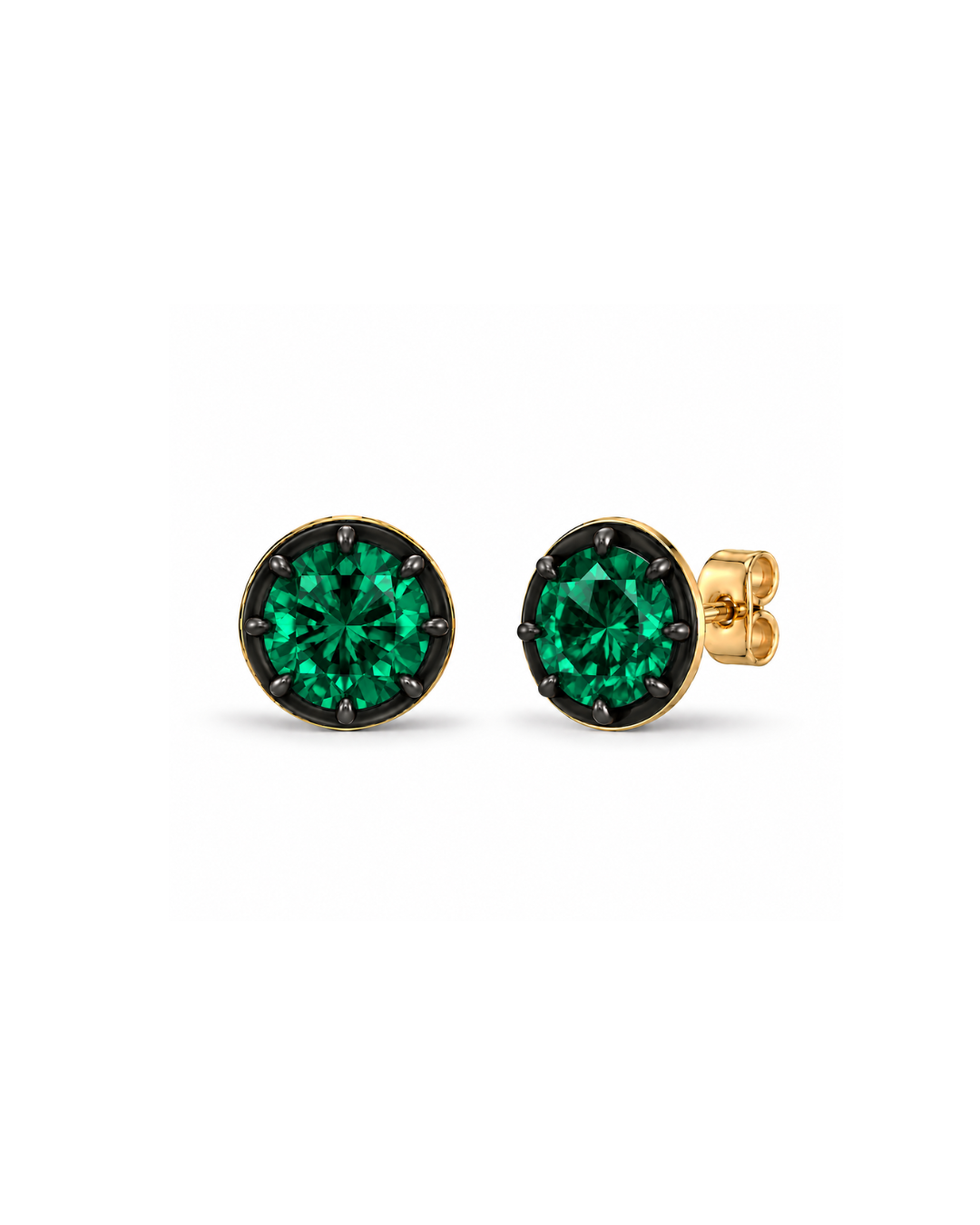 BRILLIANT CUT RHODIUM EMERALD STUD EARRINGS