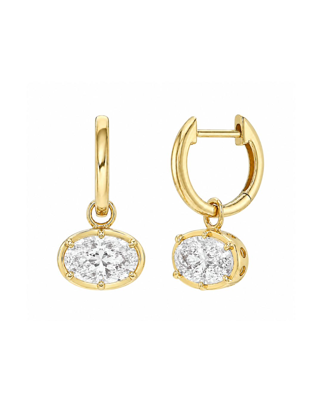 OVAL EAST-WEST SET DIAMOND DROP EARRINGS