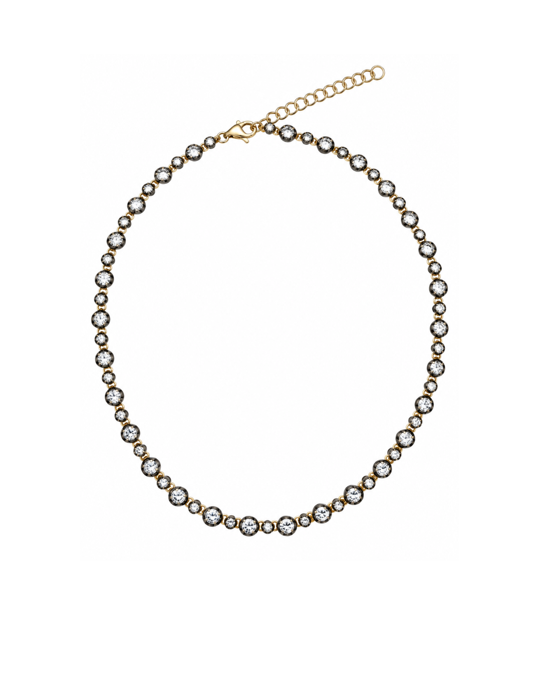 14K GOLD AND DIAMOND GEORGIAN SET TENNIS NECKLACE WITH RHODIUM 5ct