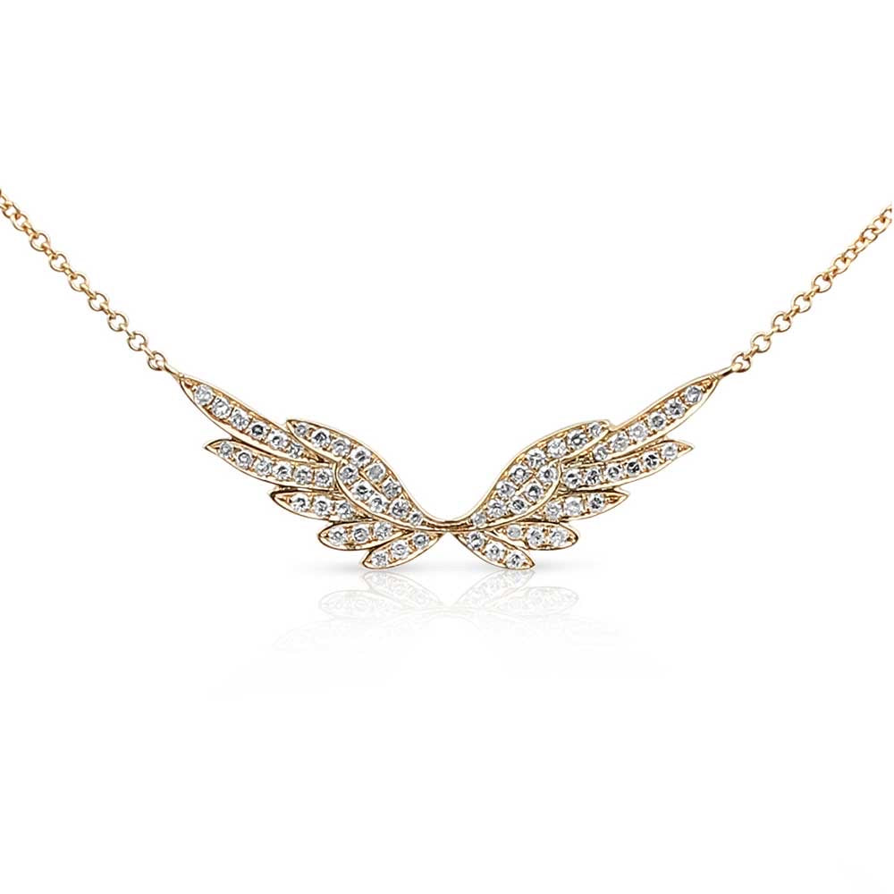 WHITE DIAMOND SET IN YELLOW GOLD ANGEL WING NECKLACE