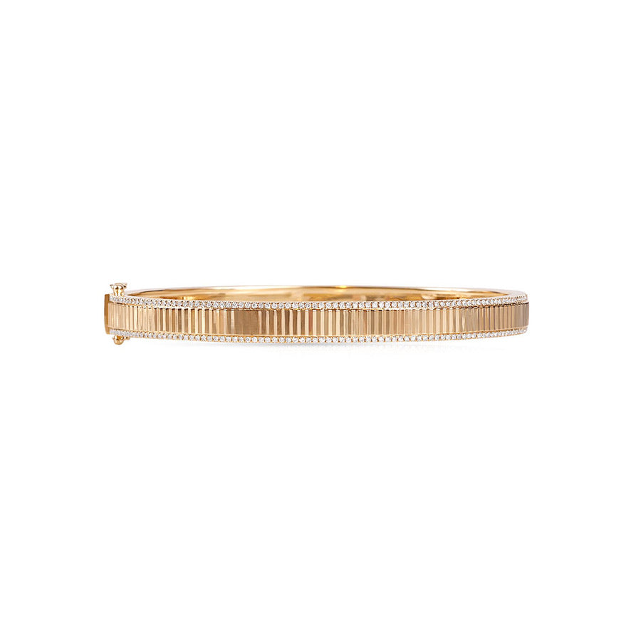 Yellow Gold Fluted Diamond Ryan Bangle
