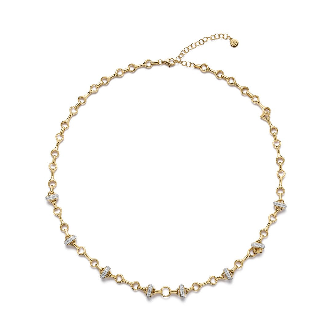 14K GOLD AND DIAMOND BONE CHAIN LARIAT