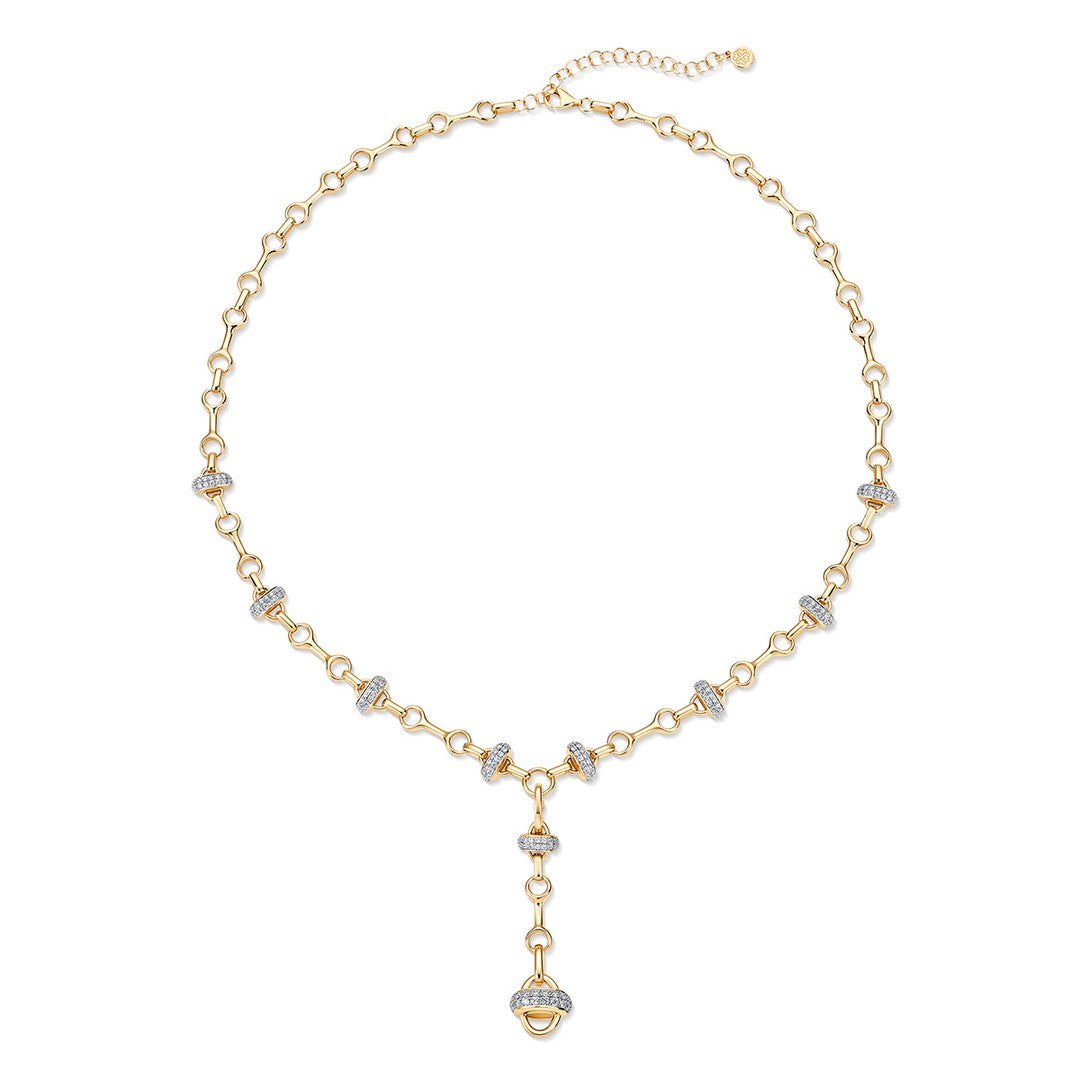 14K GOLD AND DIAMOND BONE CHAIN LARIAT