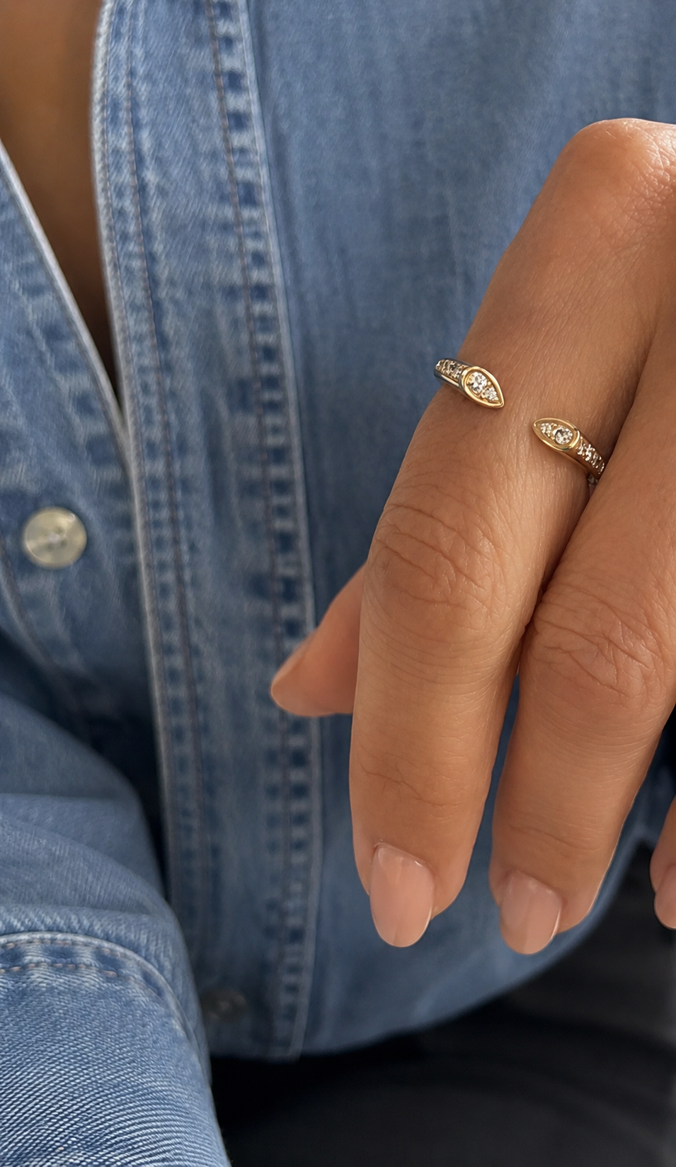 14K GOLD AND DIAMOND OPEN CLAW CUFF RING