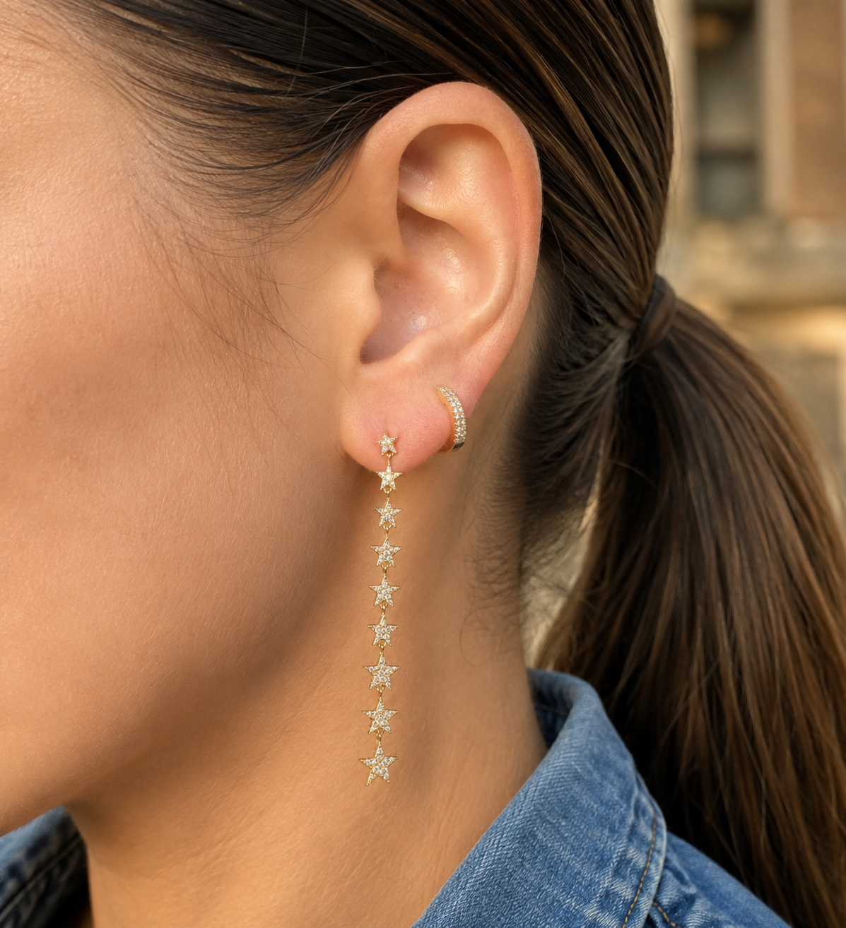 DIAMOND STAR DROP EARRINGS